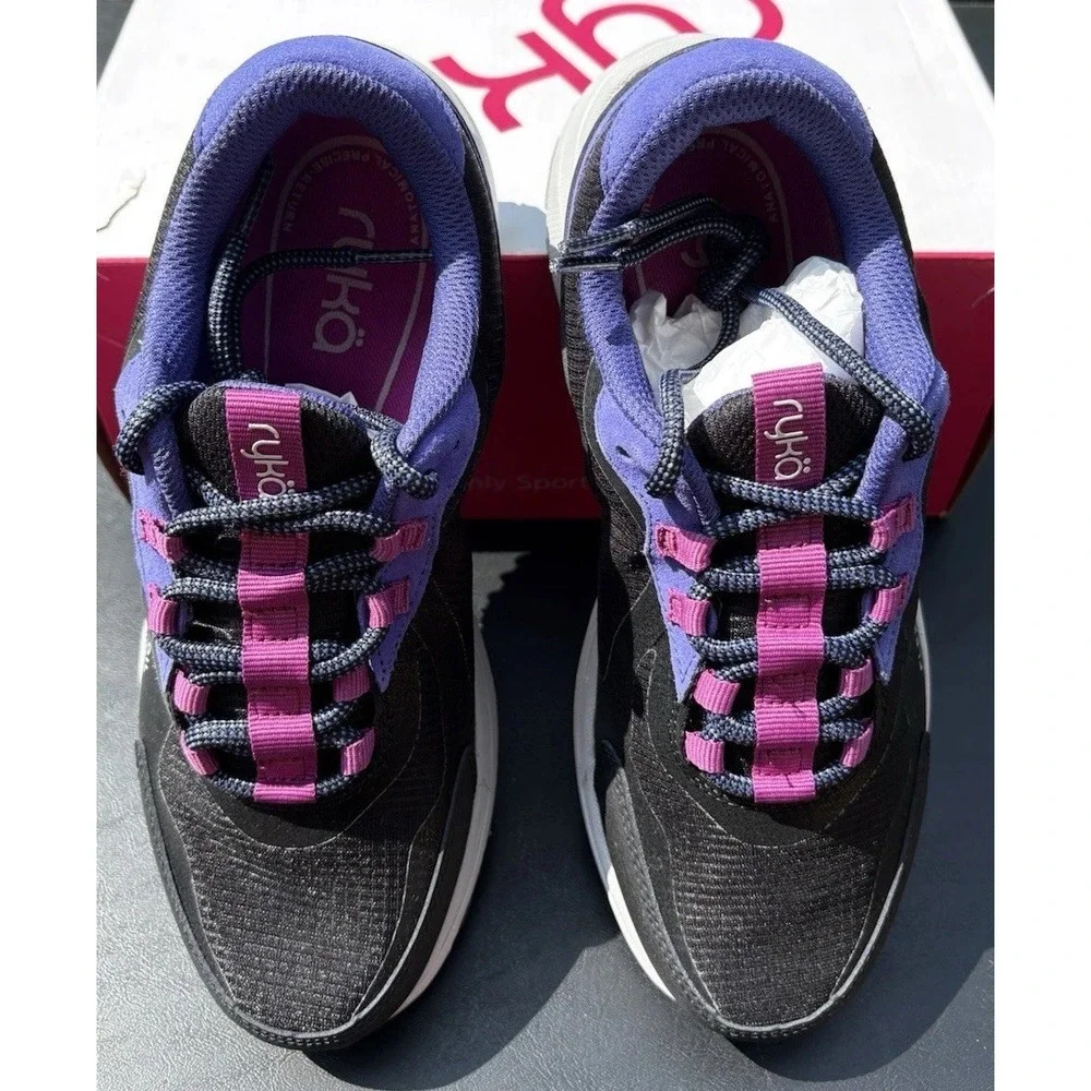 Ryka Women's Black Water Repellant  Sneakers Stride Trail Size 7.5 Flex Foil NIB